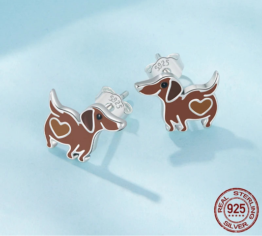 Doggies Merch® 🐶 Cartoon Brown Heart Dachshund – 925 Sterling Silver Charm