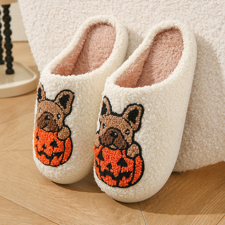 🎃 French Bulldog Pumpkin Slippers – Halloween Comfort with a Spooky-Cute Twist