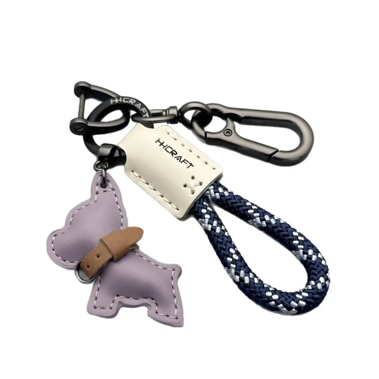 🐾 Handmade French Bulldog Leather Keychain – Stylish & Durable