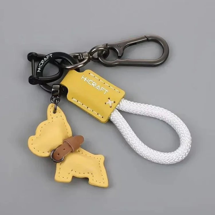 🐾 Handmade French Bulldog Leather Keychain – Stylish & Durable