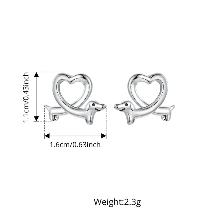925 Sterling Silver Heart Shaped Dachshund Earrings