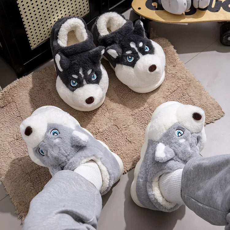 🐺 Plush Husky Slippers – Snuggle Up with Arctic Charm