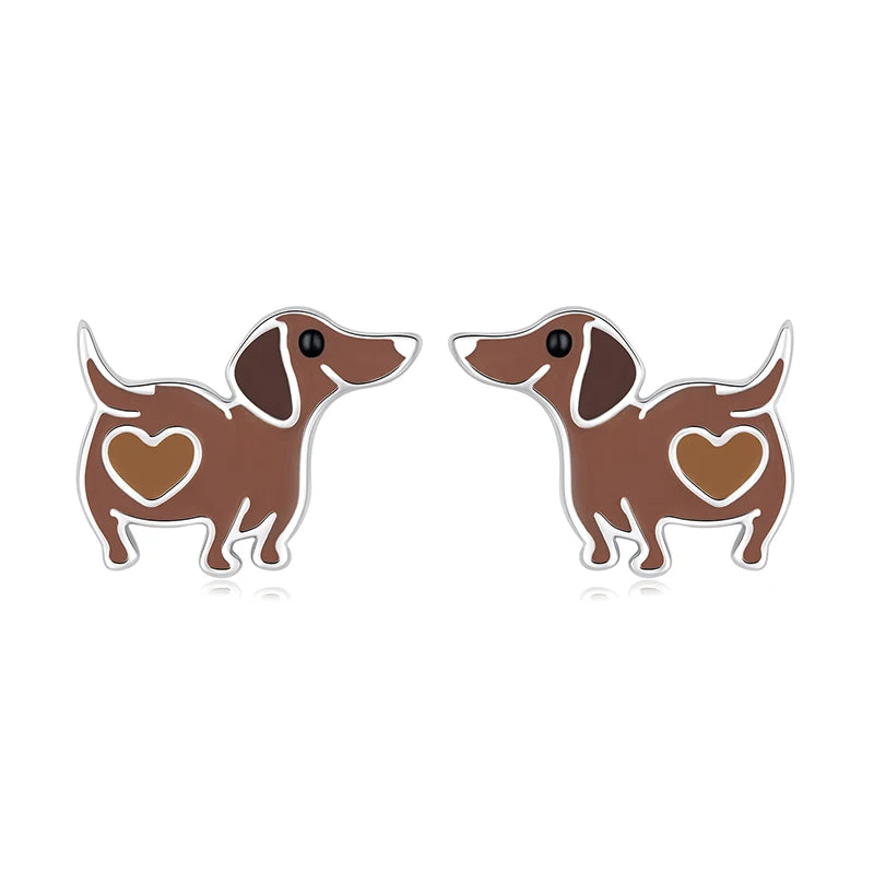 Doggies Merch® 🐶 Cartoon Brown Heart Dachshund – 925 Sterling Silver Charm