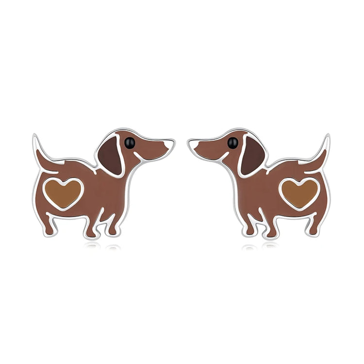 Doggies Merch® 🐶 Cartoon Brown Heart Dachshund – 925 Sterling Silver Charm
