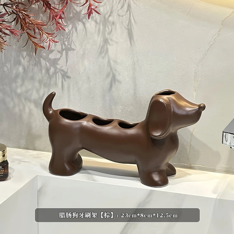 🐾 Dachshund Ceramic Toothbrush Holder
