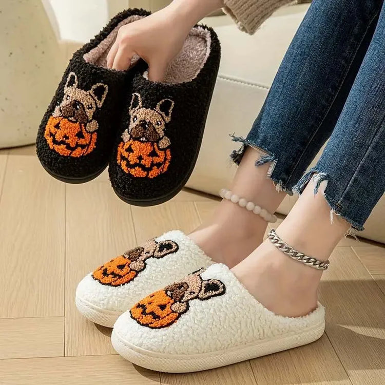 🎃 French Bulldog Pumpkin Slippers – Halloween Comfort with a Spooky-Cute Twist