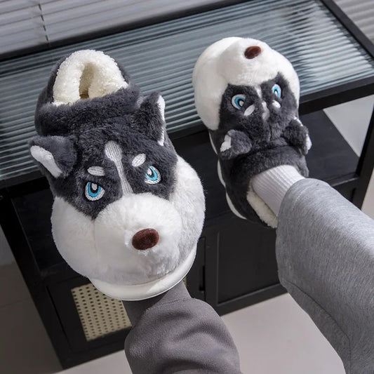 🐺 Plush Husky Slippers – Snuggle Up with Arctic Charm