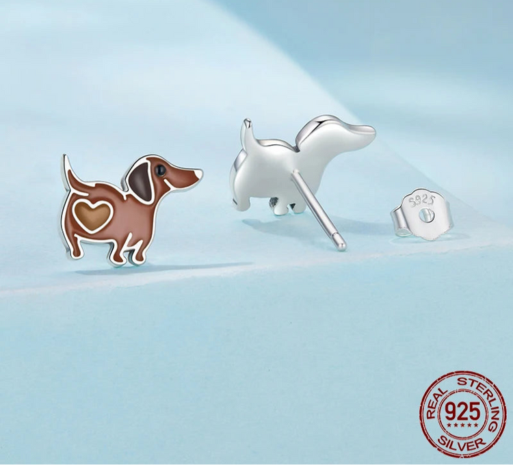 Doggies Merch® 🐶 Cartoon Brown Heart Dachshund – 925 Sterling Silver Charm
