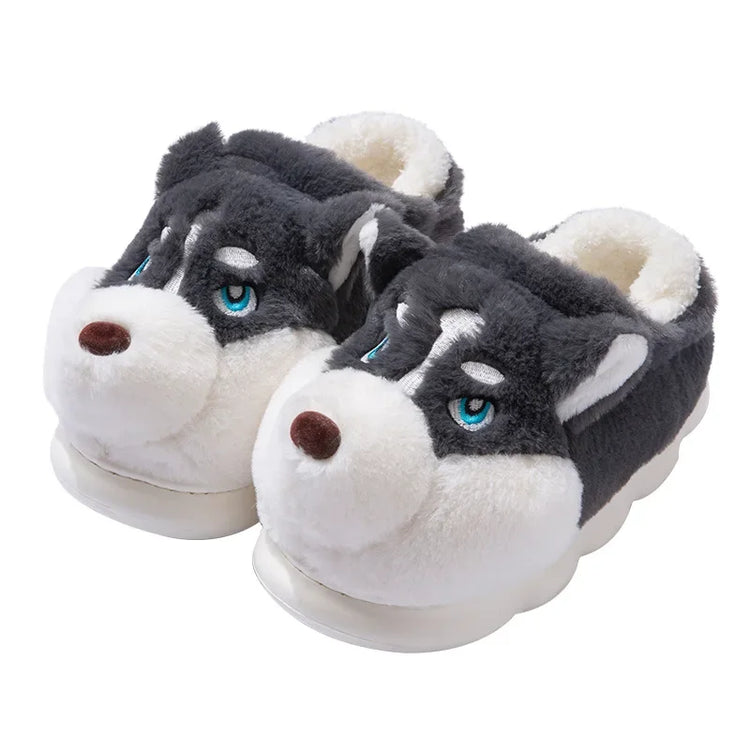 🐺 Plush Husky Slippers – Snuggle Up with Arctic Charm