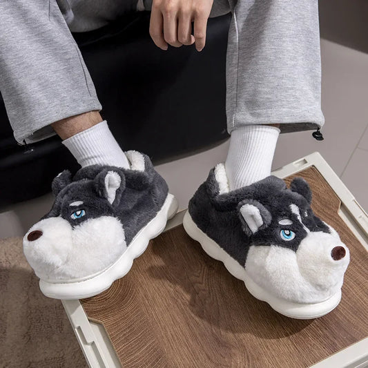 🐺 Plush Husky Slippers – Snuggle Up with Arctic Charm