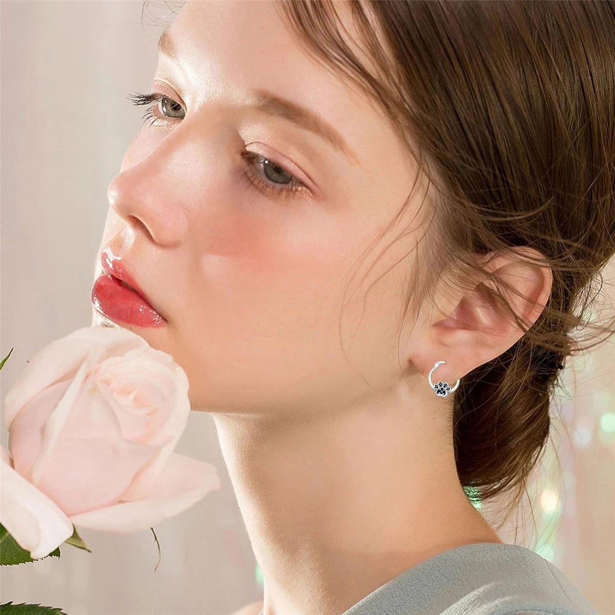 Black French Bulldog Necklace & Paw Earrings Set