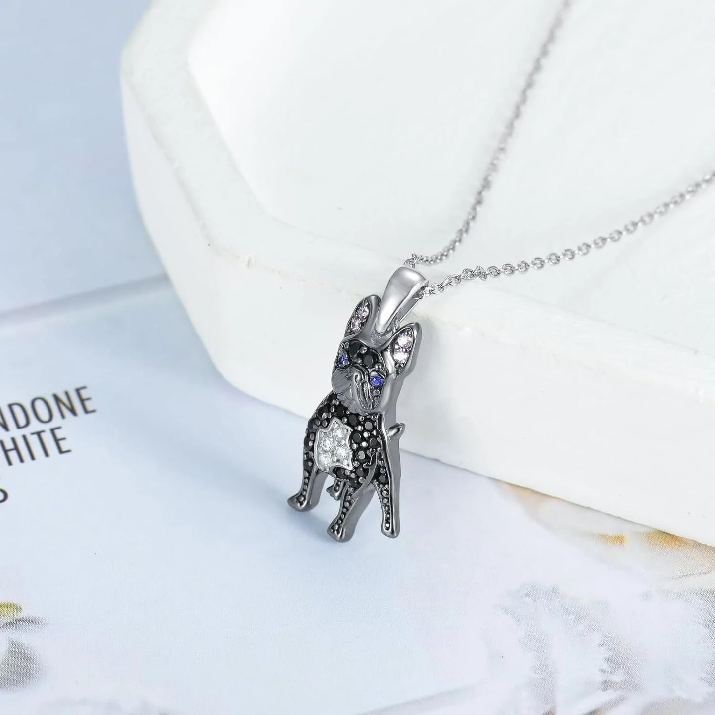 Black French Bulldog Necklace & Paw Earrings Set
