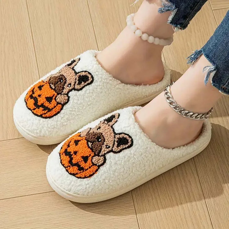 🎃 French Bulldog Pumpkin Slippers – Halloween Comfort with a Spooky-Cute Twist
