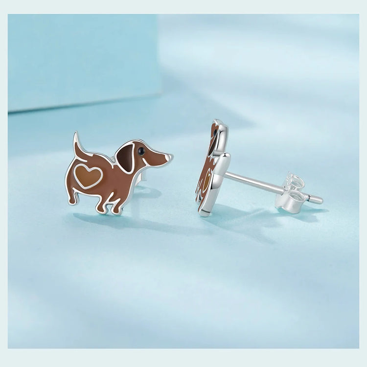 Doggies Merch® 🐶 Cartoon Brown Heart Dachshund – 925 Sterling Silver Charm