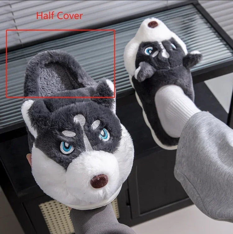 🐺 Plush Husky Slippers – Snuggle Up with Arctic Charm