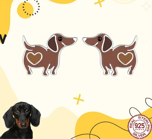 Doggies Merch® 🐶 Cartoon Brown Heart Dachshund – 925 Sterling Silver Charm