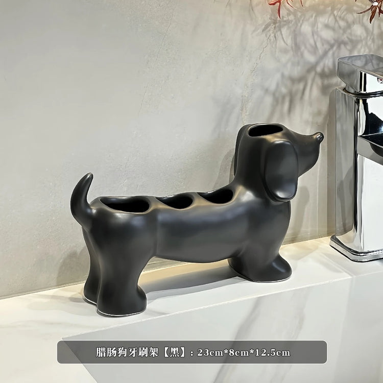 🐾 Dachshund Ceramic Toothbrush Holder