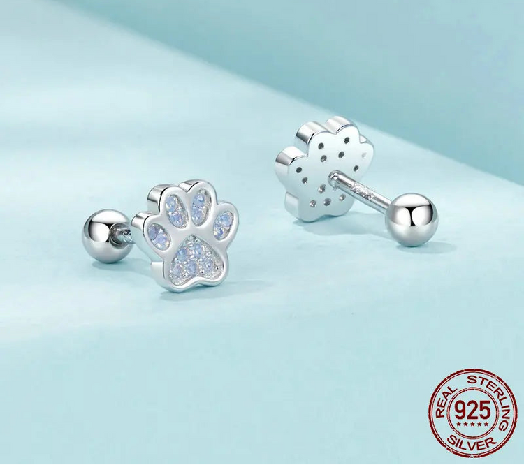 🐾 925 Sterling Silver Paw Print Stud Earrings