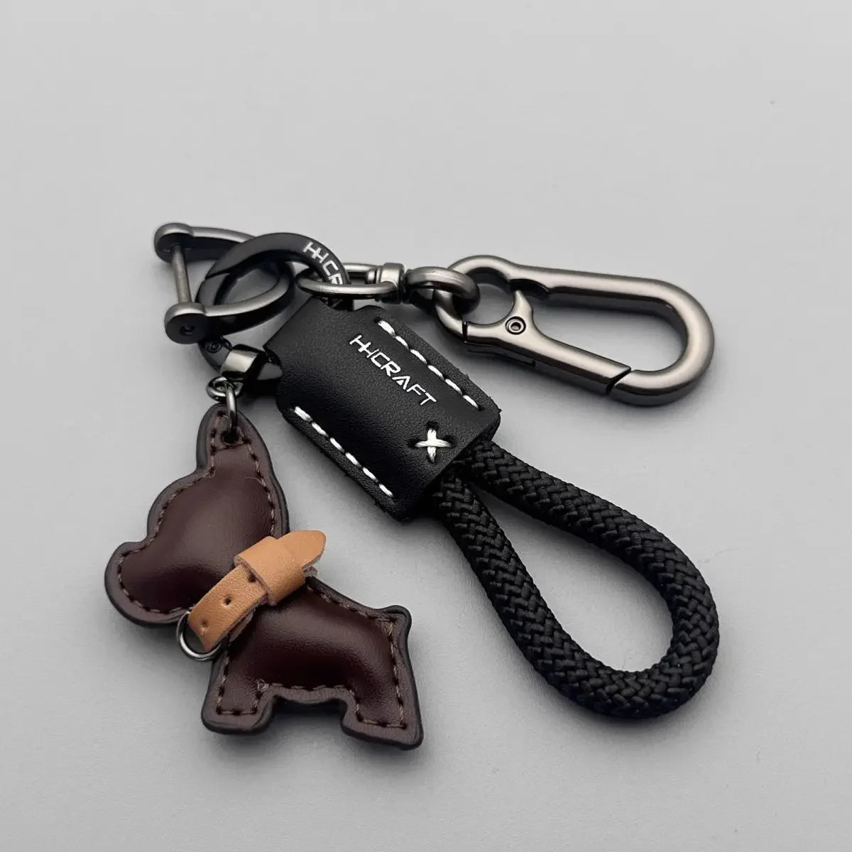 🐾 Handmade French Bulldog Leather Keychain – Stylish & Durable
