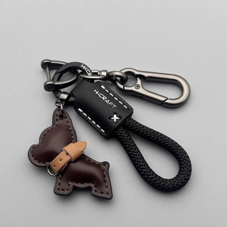 🐾 Handmade French Bulldog Leather Keychain – Stylish & Durable