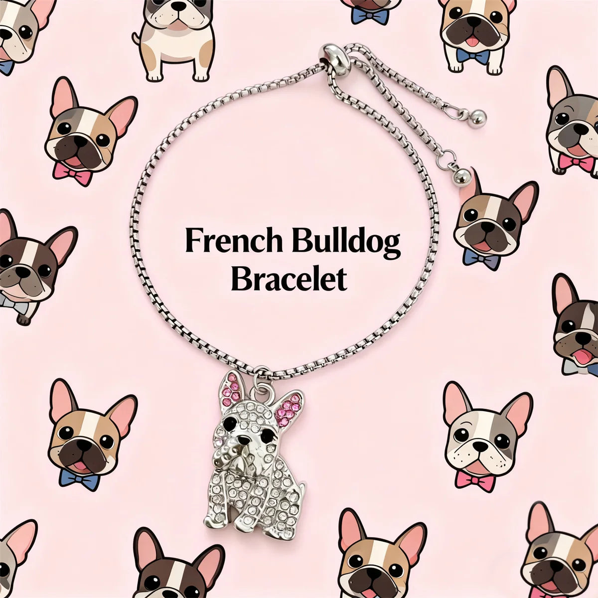 French Bulldog Sterling Silver Bolo Bracelet