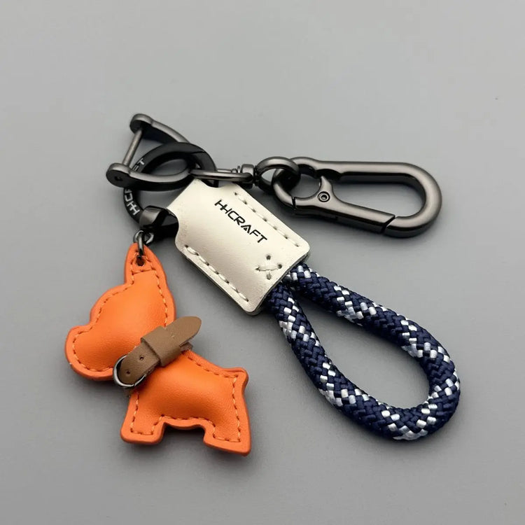 🐾 Handmade French Bulldog Leather Keychain – Stylish & Durable