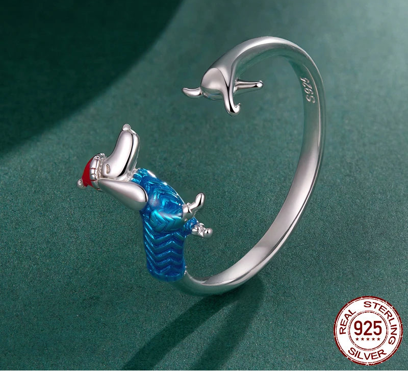 🎄 Dachshund Sterling Silver Ring with Christmas Hat