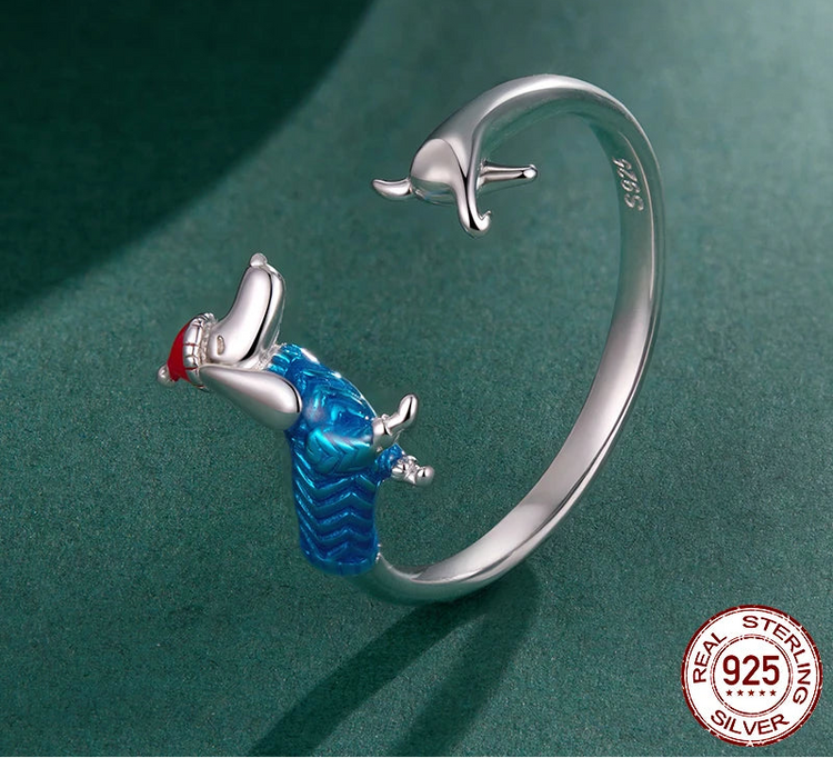 WOSTU 925 Sterling Silver Dachshund Dog Open Ring With Christmas Hat, 925 Sterling Silver Pet Animal Unique Xmas Gift For Her