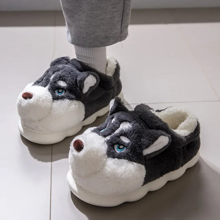 🐺 Plush Husky Slippers – Snuggle Up with Arctic Charm