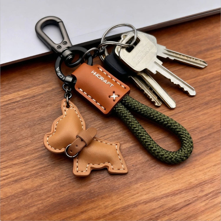 🐾 Handmade French Bulldog Leather Keychain – Stylish & Durable