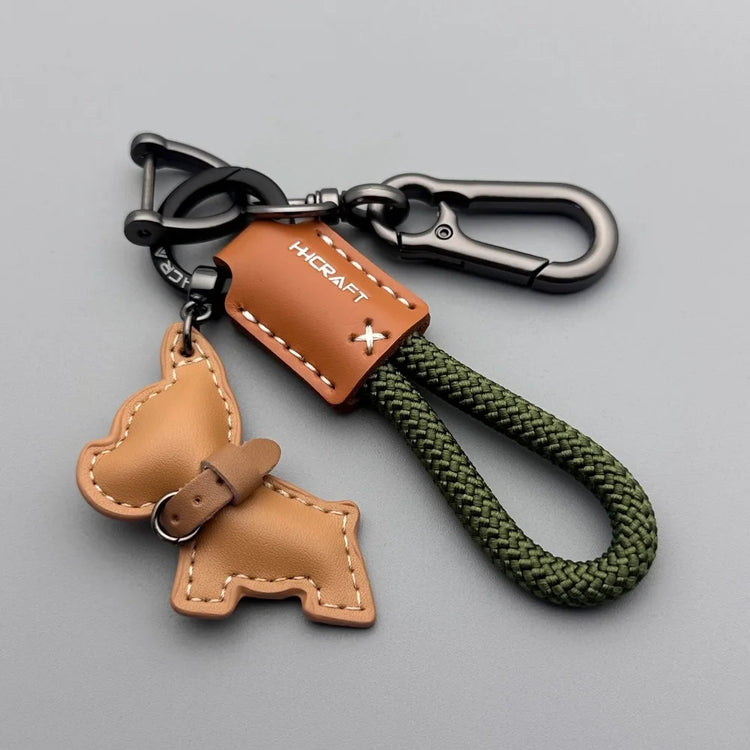 🐾 Handmade French Bulldog Leather Keychain – Stylish & Durable