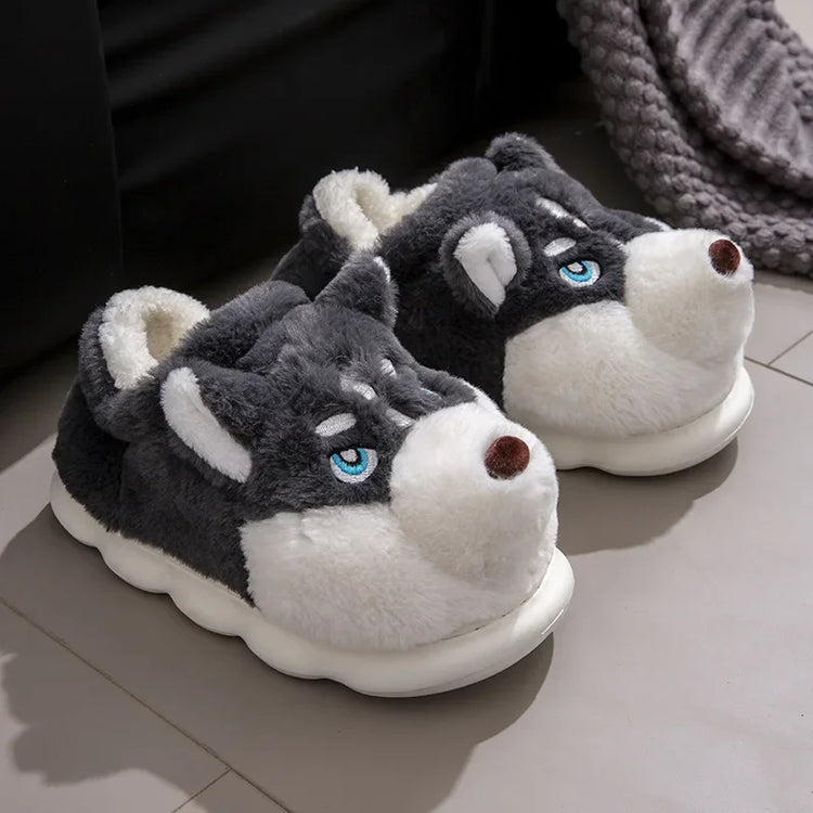 🐺 Plush Husky Slippers – Snuggle Up with Arctic Charm