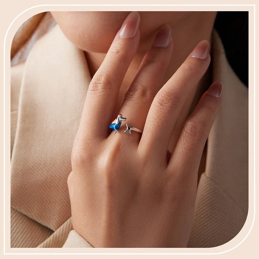 WOSTU 925 Sterling Silver Dachshund Dog Open Ring With Christmas Hat, 925 Sterling Silver Pet Animal Unique Xmas Gift For Her