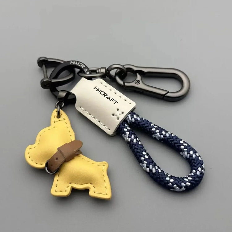 🐾 Handmade French Bulldog Leather Keychain – Stylish & Durable