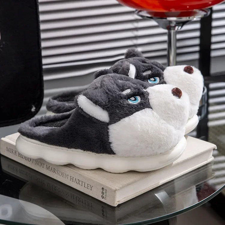 🐺 Plush Husky Slippers – Snuggle Up with Arctic Charm