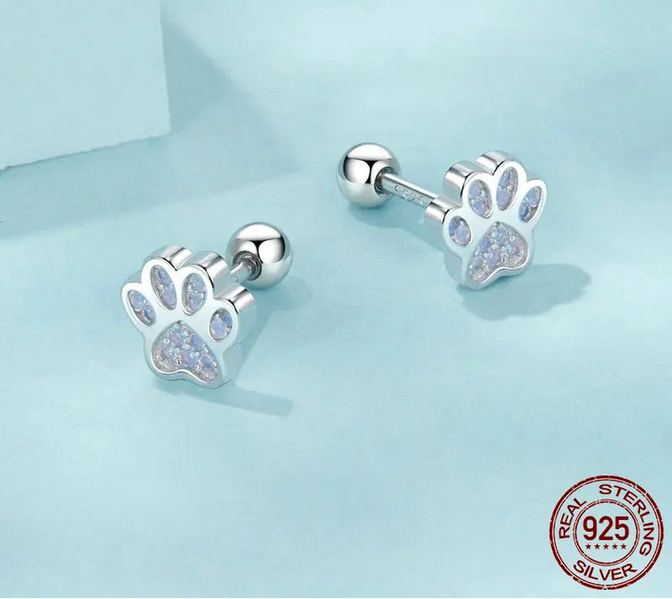 🐾 925 Sterling Silver Paw Print Stud Earrings