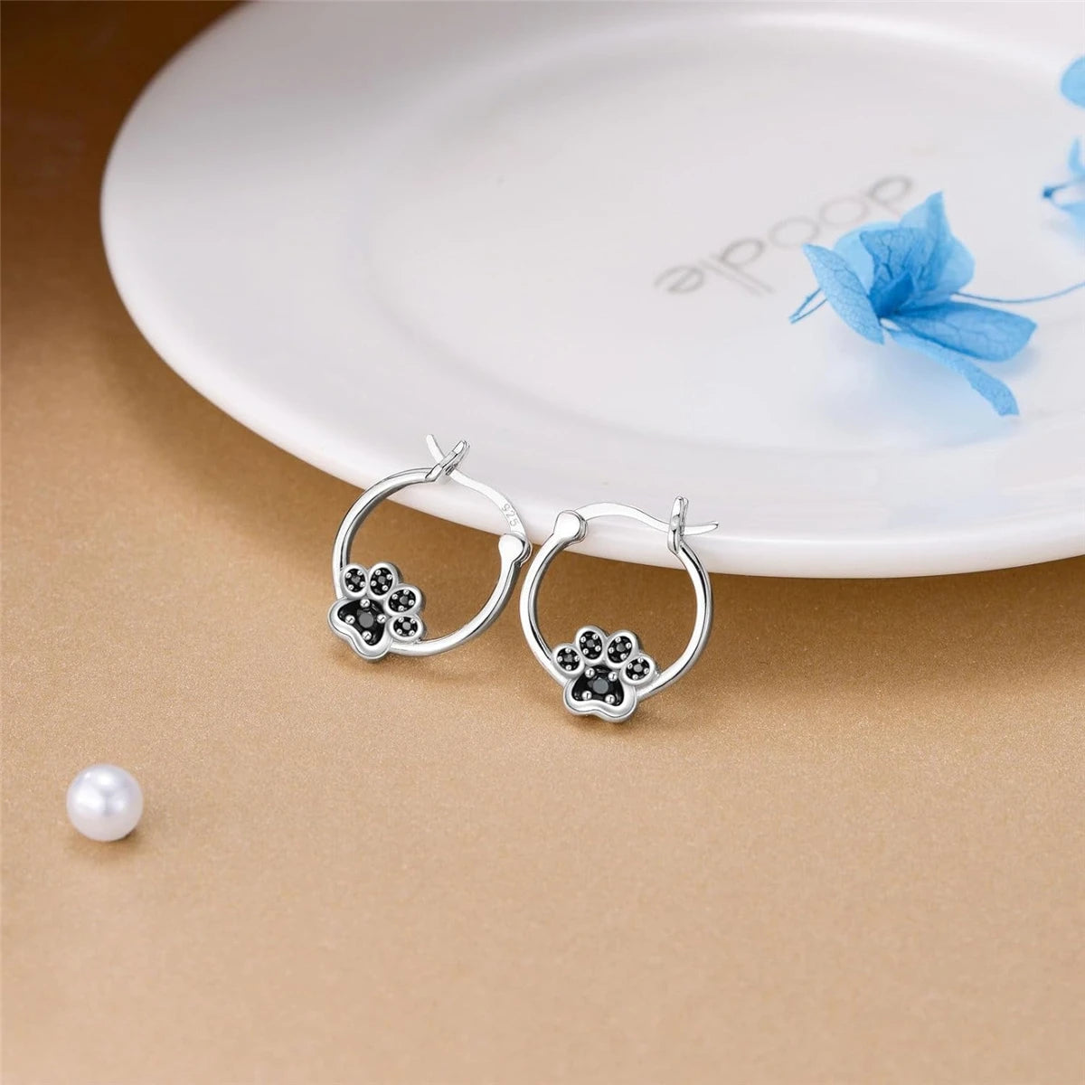 Black French Bulldog Necklace & Paw Earrings Set