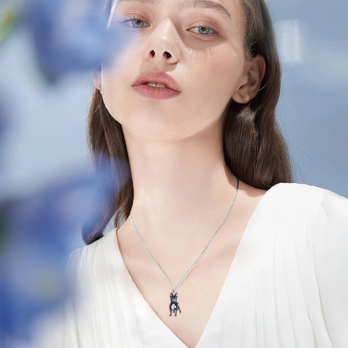 Black French Bulldog Necklace & Paw Earrings Set