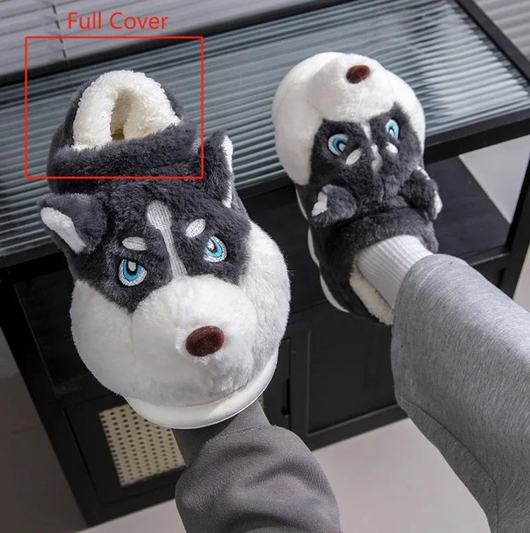 🐺 Plush Husky Slippers – Snuggle Up with Arctic Charm