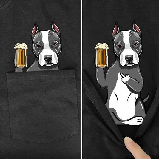 Doggies Merch® Pitbull Wine & Beer Pocket Tees