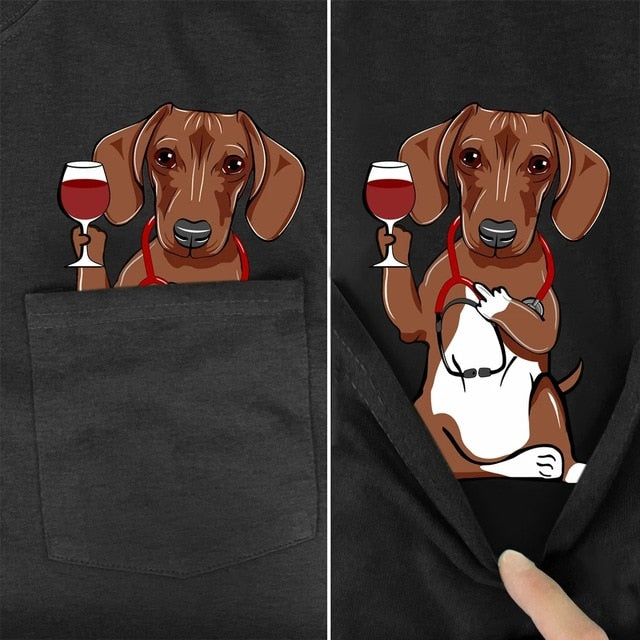Doggies Merch® Dachshund Wine Pocket Tee