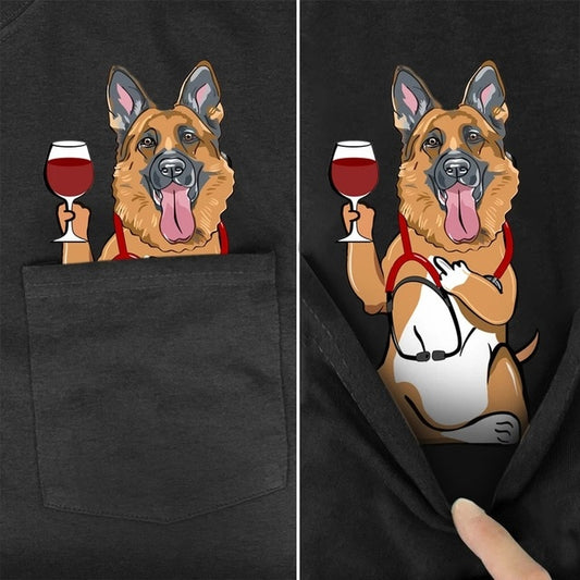 Doggies Merch® German Shepherd Wine & Beer Pocket Tee