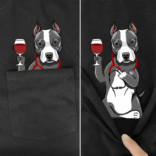 Doggies Merch® Pitbull Wine & Beer Pocket Tees