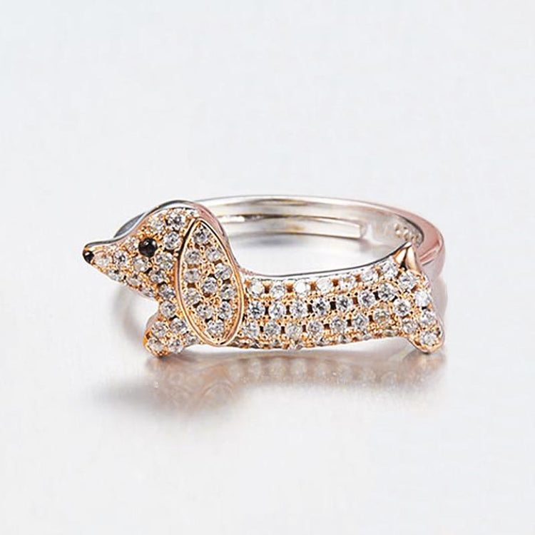 Doggies Merch® Dachshund 925 Sterling Silver Ring with Zircons - DOGGIES MERCH