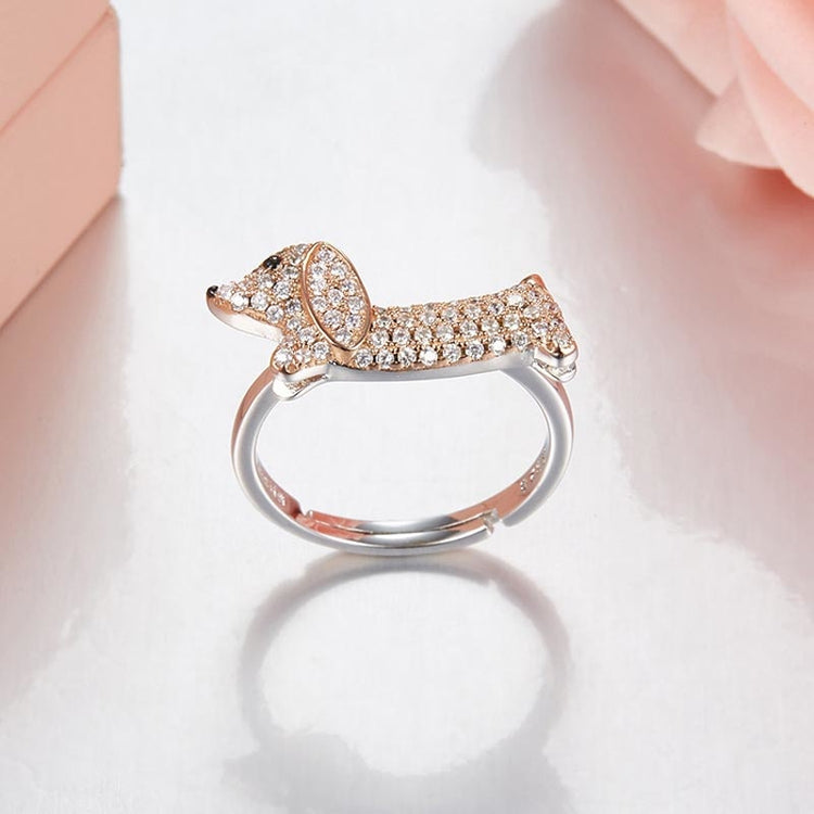 Doggies Merch® Dachshund 925 Sterling Silver Ring with Zircons - DOGGIES MERCH