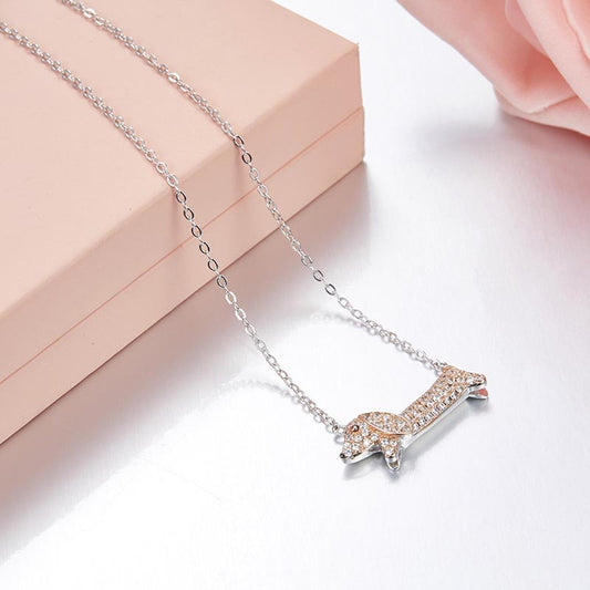 Doggies Merch® Dachshund .925 Sterling Silver Necklace and Charm with Zircons